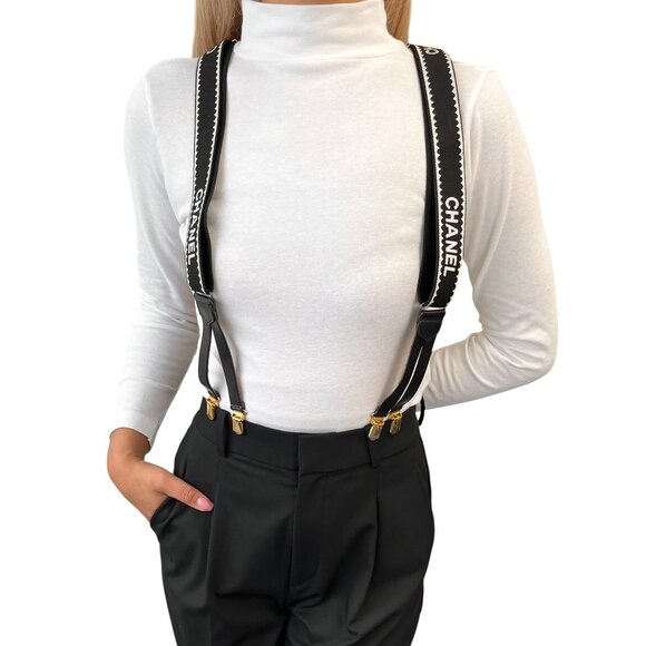 CHANEL Vintage 1994 CC Logo Letter Suspender Belt Black White Cotton [106386] main image 7